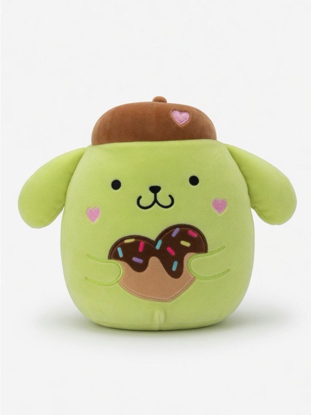 Sanrio Squishmallows Pompompurin Style Green Plush Toy with Heart Donut
